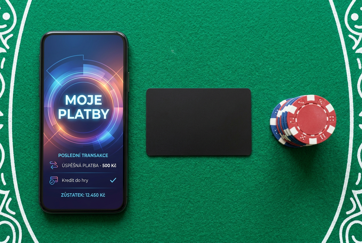 Detailní záběr na mobilní aplikaci a platební kartu na zeleném plátně